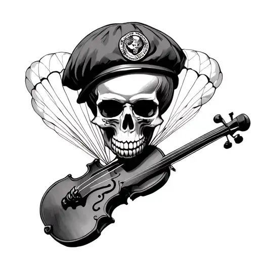 Skull Parachute In The Beret Of The Airborne Forces Violin And Automatic