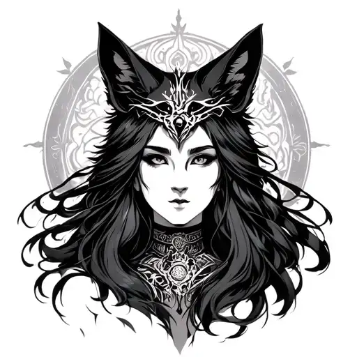 Virgo Maiden Goddess With Kitsune Mask Surrounded