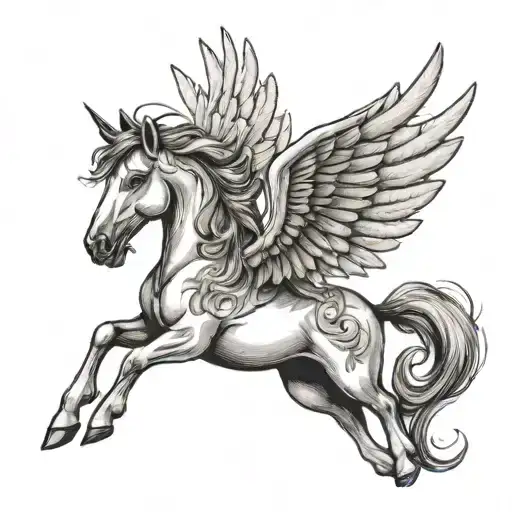 Small Black Ink Pegasus Horse With Wings