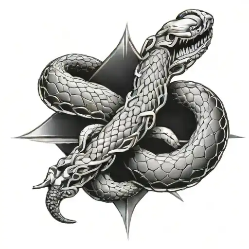 Cross With Snake Wrapped Mouth Closed