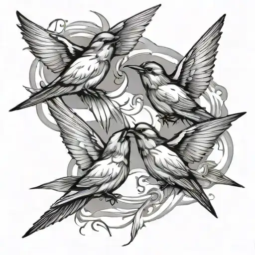 4 Swallows Wrapped Together Symbolizing The 4 Cardinal Points