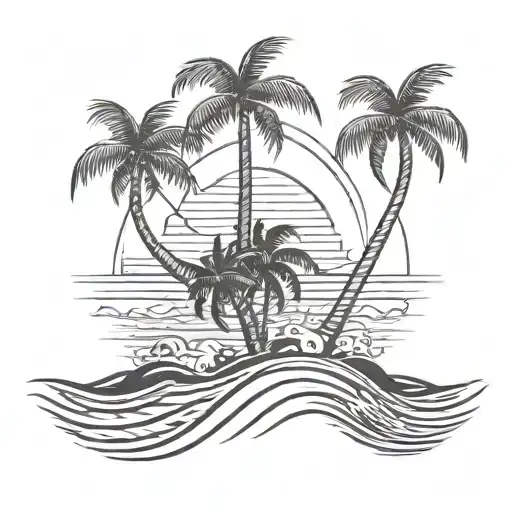 Coconut Tree With Sun And Ocean Waves But Its Like A Eyes