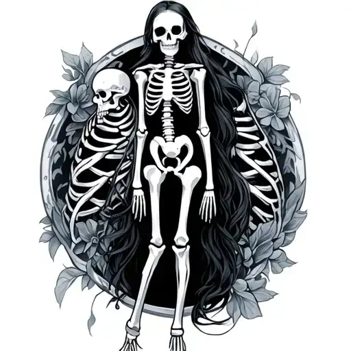Girl Stands With A Skeleton