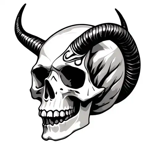 Human Skull With Horns Made Out Of Tribal