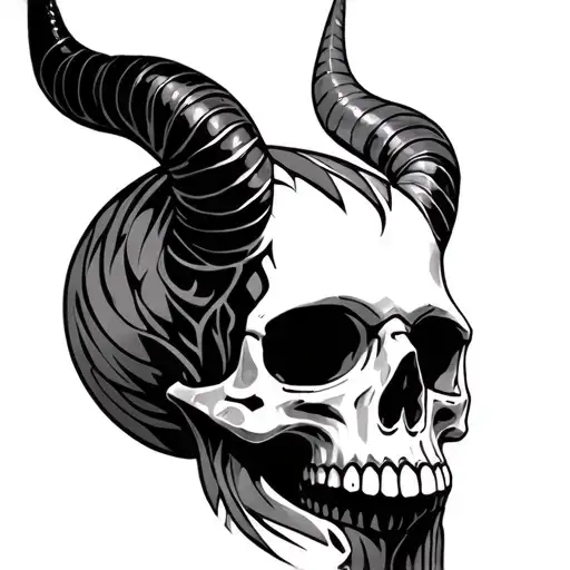 Human Skull With Horns Made Out Of Tribal
