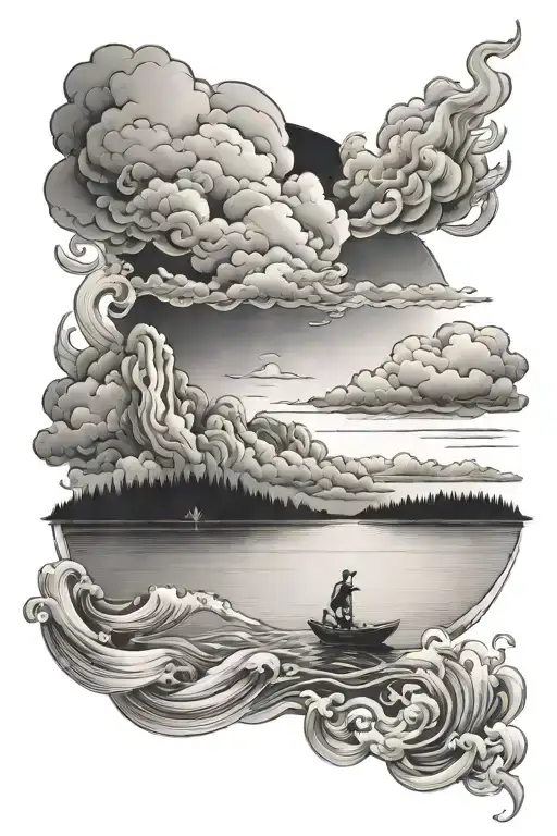 Clouds Weaving Over Lake With Fire