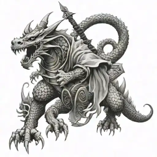 An Ancient Warrior Battling A Monstrous Dragon