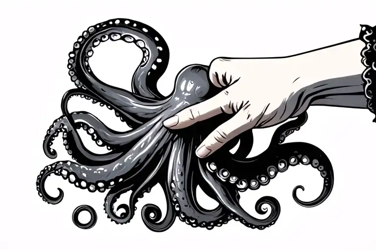 A Finger Reaching To Touch The Tip Of An Octopus Arm