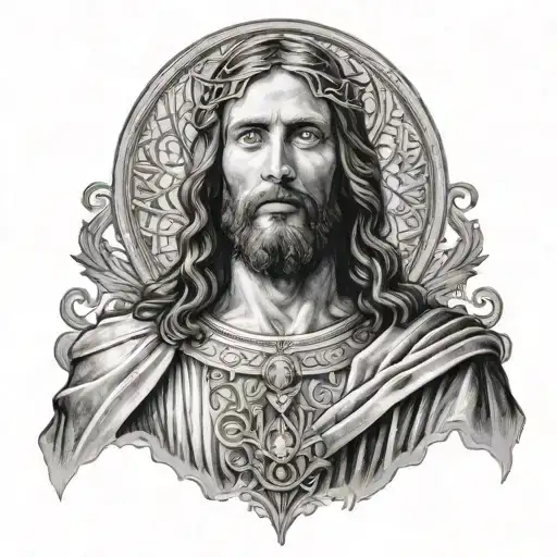 A Detailed Portrait Of Jesus With A Halo Made Up Of Intricate Running Track Patterns