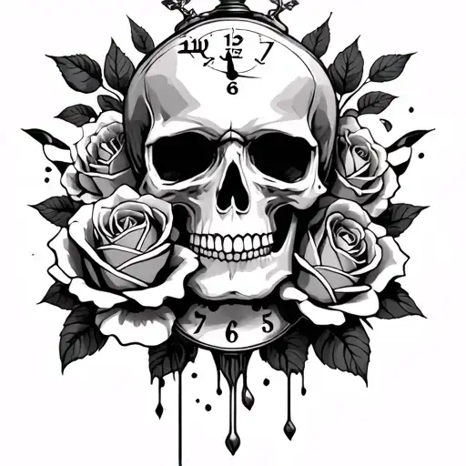 Skull Roses And Clocks