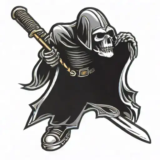 Grim Reaper Wearing Hockey Helmet And Holding A Hockey Stick
