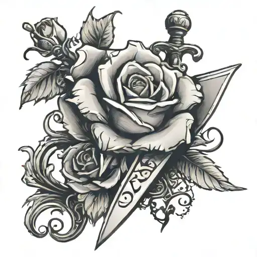 Letter K With A Sword And A Rose And Roots