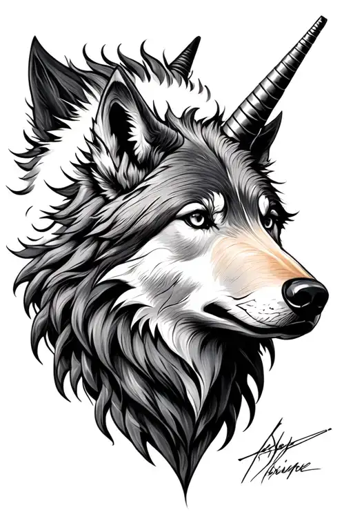 Wolf Unicorn Head