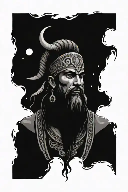 Ancient Greek Shaman With Night Sky Background Facing Forwards For Leg