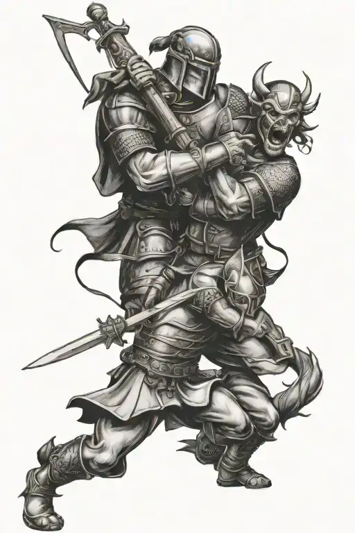 Medieval Sodier Fighting A Demon