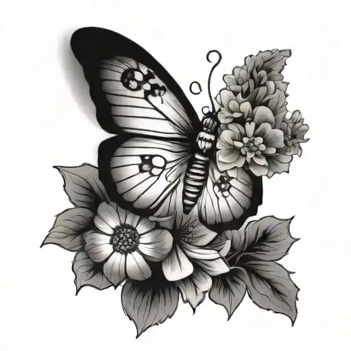 Moth Chasing Butterfly With Flowers