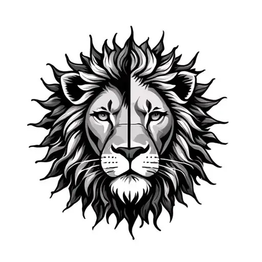 Half Lion Head And Half Sun