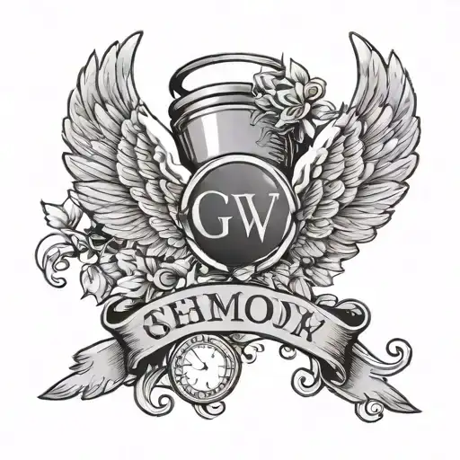Memory Tattoos With Name Gw With Angel Wings And Halo