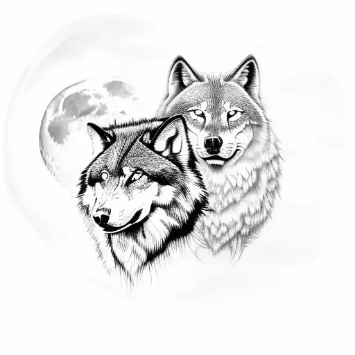 Moon With Howling Wolfhead In Front