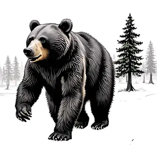 Bear Walking And Trees