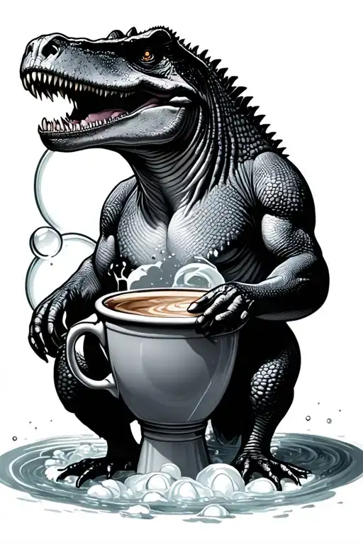 T Rex Drinking Coffee In A Bubble Bath