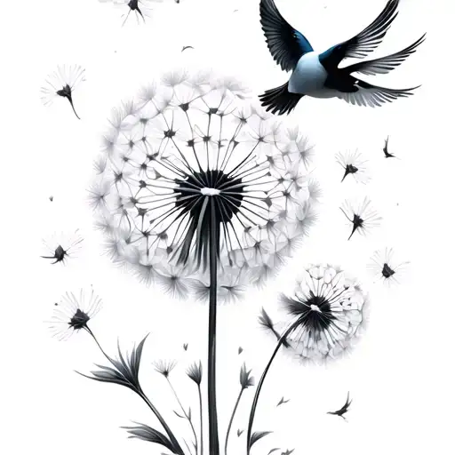 Dandelion Birds Flying Away