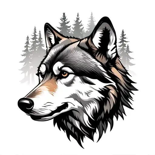 A Wolf Head Watching The Jungle Forest With Trees And A Family Holding Their Hands