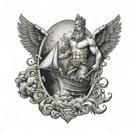 Zeus With A Ship And A Lighthouse That Burns