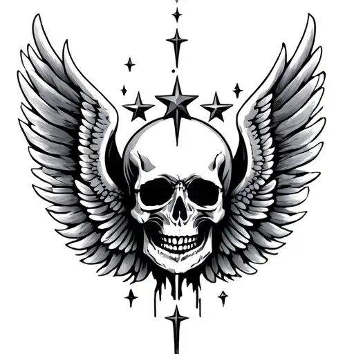 Skull And Stars Forming Wings