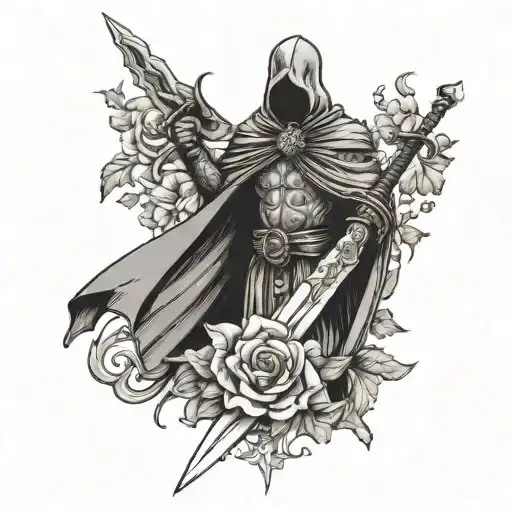 Cape Flowing And Sword And Flowers