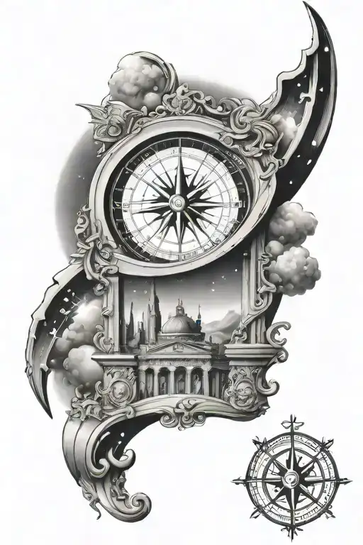 Arch Monument With Compass And Space Scene Inside