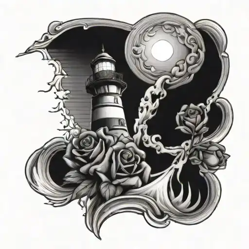 Lighthouse With Waves That Morph Into Roses