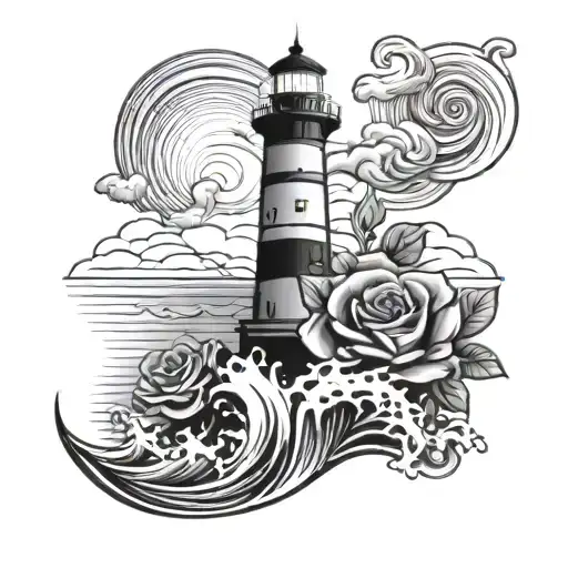 Lighthouse With Waves That Morph Into Roses