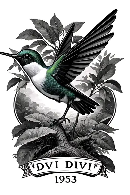 Hummingbird With A Divi Divi Tree And The Year 1953