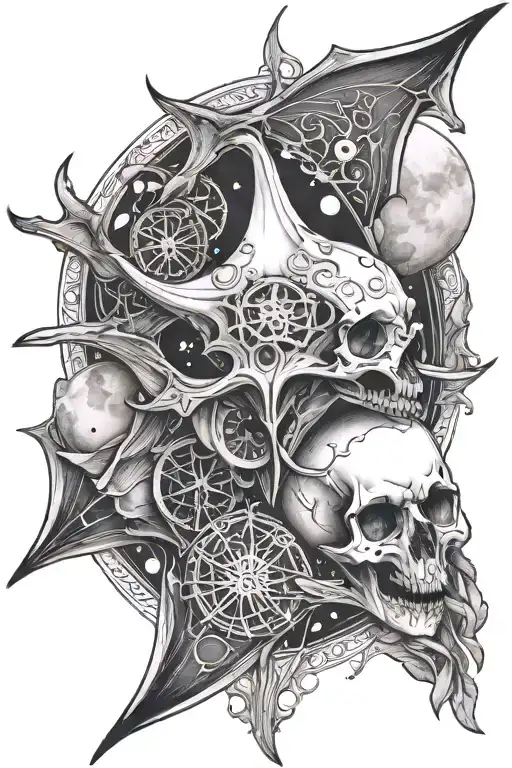 Manta Ray And Deer Skull And Moon Phases Going Vertical