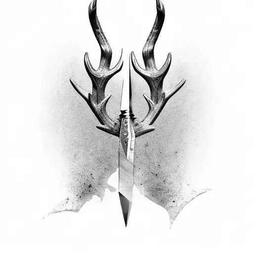 A Dagger Mounted With Antlers Surrounding It And With Rose Petals