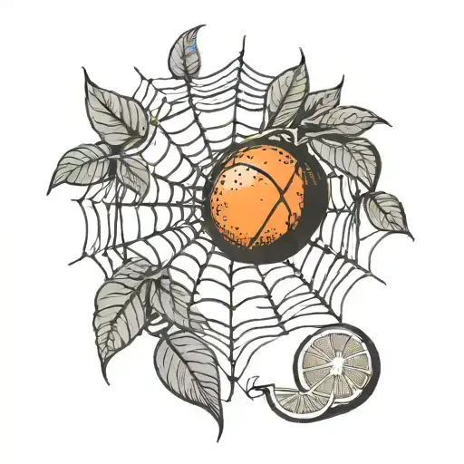 An Orange Fruit With Leaf And A Spiderweb Behind It