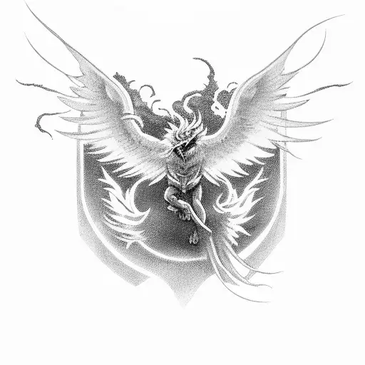 Phoenix Ave Fighting With Devil In A Background Of Clouds