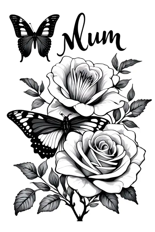 Robin Lily Rose Butterfly Word Mum Minimalistic