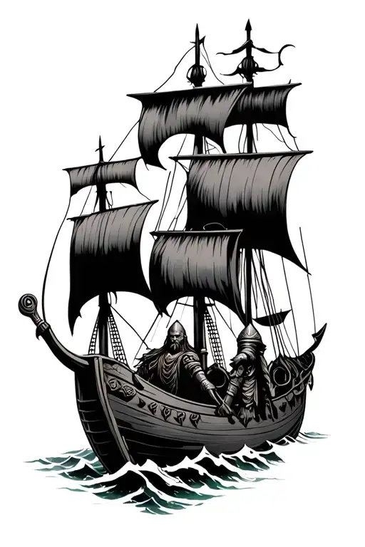 Viking Warrior With Viking Ship