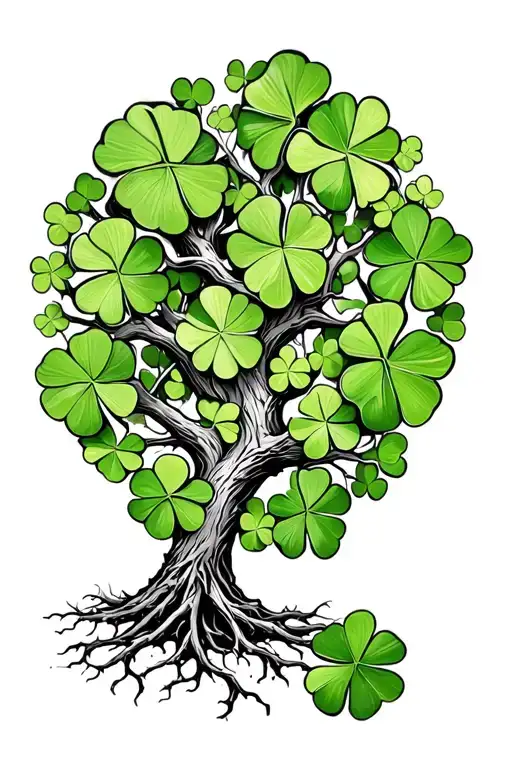 Tree Of Life On Calf With Green Four Leaf Clover Behind Branches