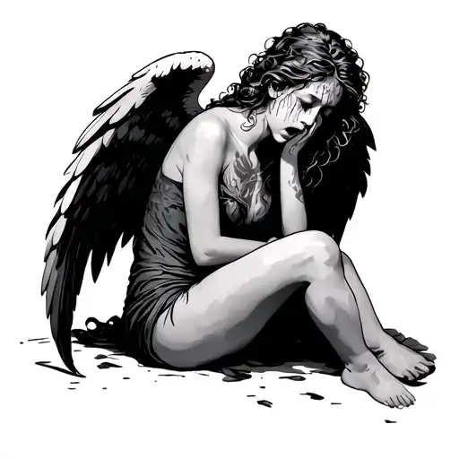 Crying Fallen Angel Sitting