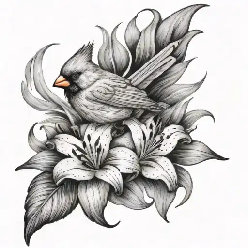 Cardinal And Lillies