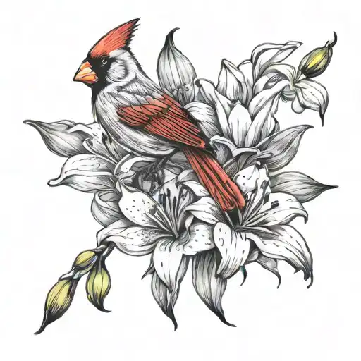 Cardinal And Lillies