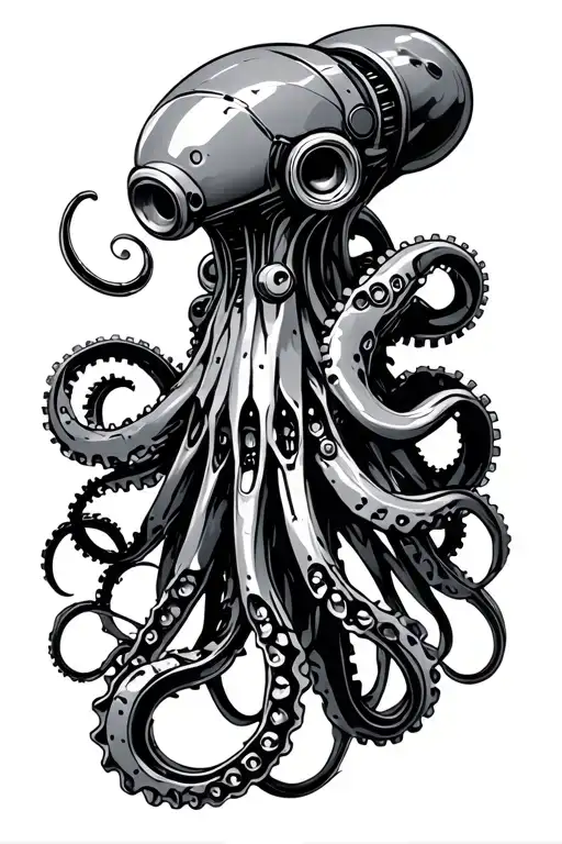 Industrial Style Robot Octopus Scrap Metal Parts Mechanical Gear Wheels Metallic Tentacles
