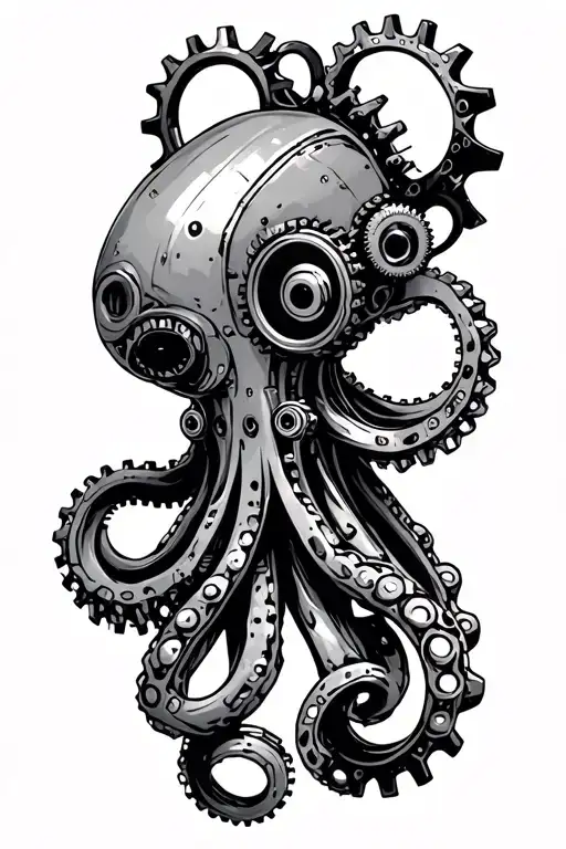 Steam Punk Octopus Robot Made From Scrap Metal Parts Mechanical Gear Wheels
