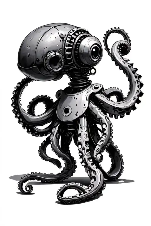 Steam Punk Industrial Waste Octopus Robot Machine Made From Scrap Metal Parts Mechanical Gear Wheels