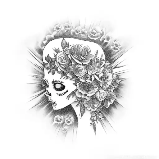 A Tattoo Of Catrina Surrounded By Flowers And Love