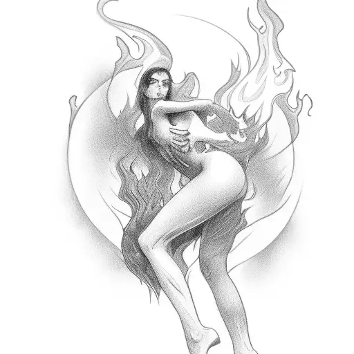 A Nude Girl Surrounded With Fire