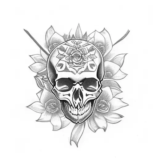 Skull With Flowers And Tribal Full Sleeve